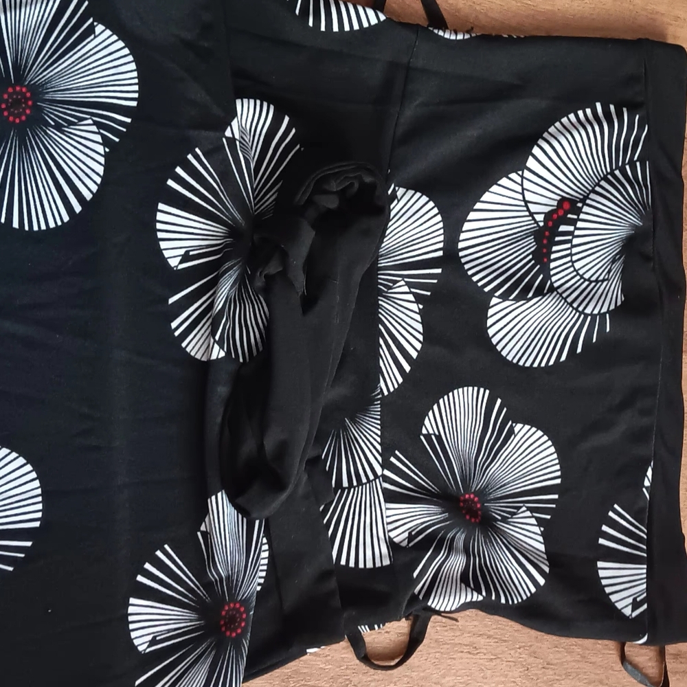 Black Floral Dress with White and Red Accents